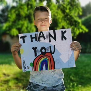 Boy with Thank You Sign